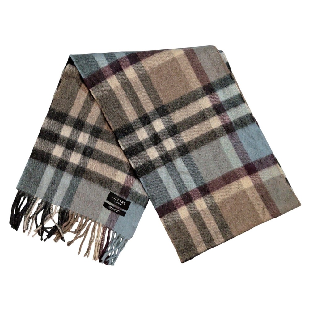 Kiltane Scotland 100% Cashmere Scarf Check Plaid Fringed Multi Color Preppy